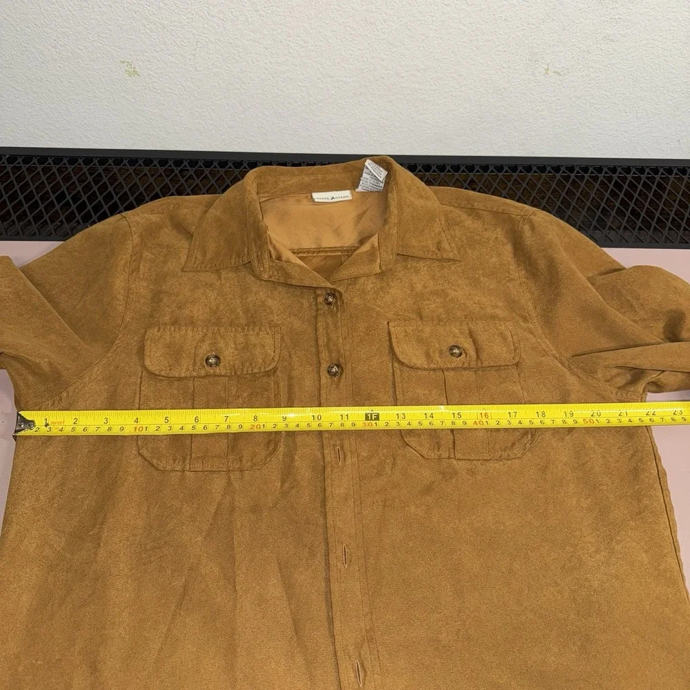 White Stag Faux‎ Suede Shirt Jacket Women's M Brown Button Front Lined Shacket - Picture 12 of 16